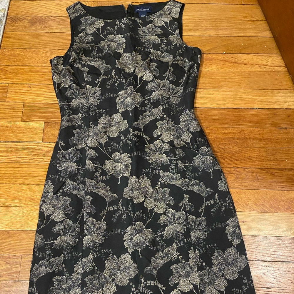 Ann Taylor Black and Gold Floral Midi Dress